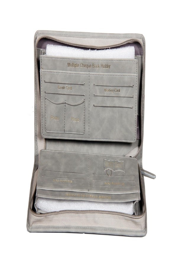Sukeshcraft Multiple Cheque Book Holder | Original PU Holds Upto 8 Cheque Books, Locker Key Hook, 2 Photo Slots, 1 Pin-Sim Slot, 13 Credit/Debit Card Slots with Matching Zipper (PU -2Tone Grey - Image 2